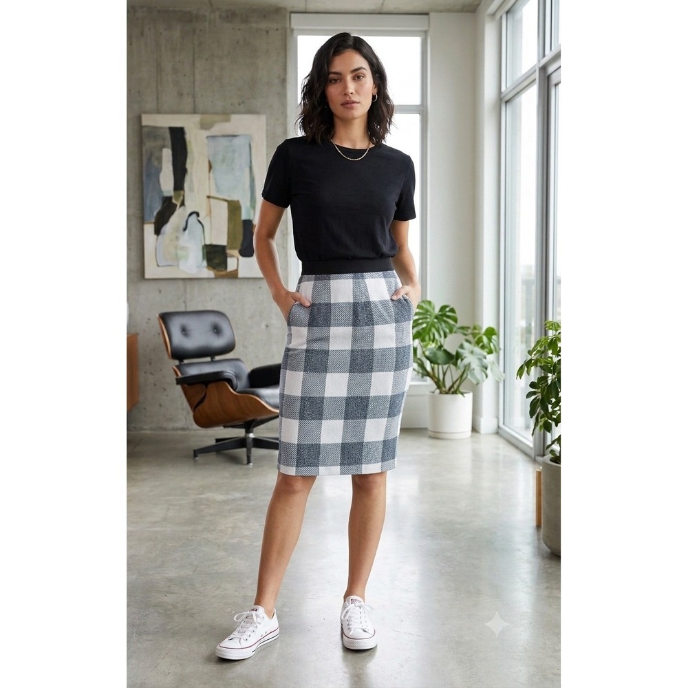 Banana Republic Womens Navy White Buffalo Check Pencil Skirt Small